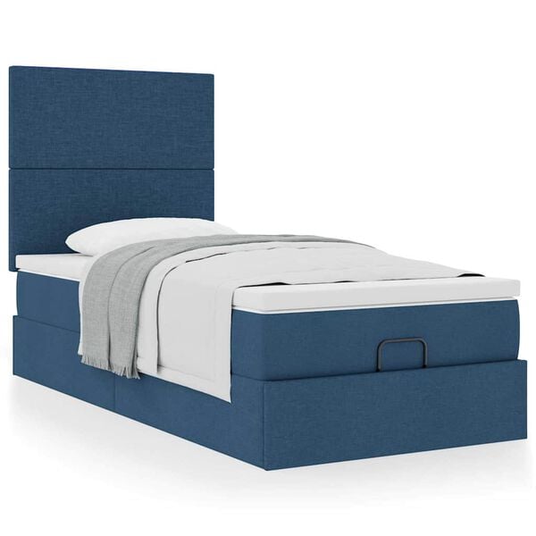 vidaXL Cadre de lit ottoman avec matelas bleu 90x190 cm tissu