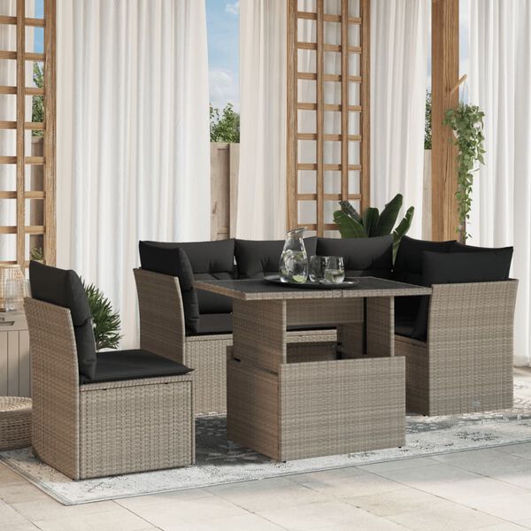 vidaXL Salon de jardin 6 pcs avec coussins gris clair r&eacute;sine tress&eacute;e