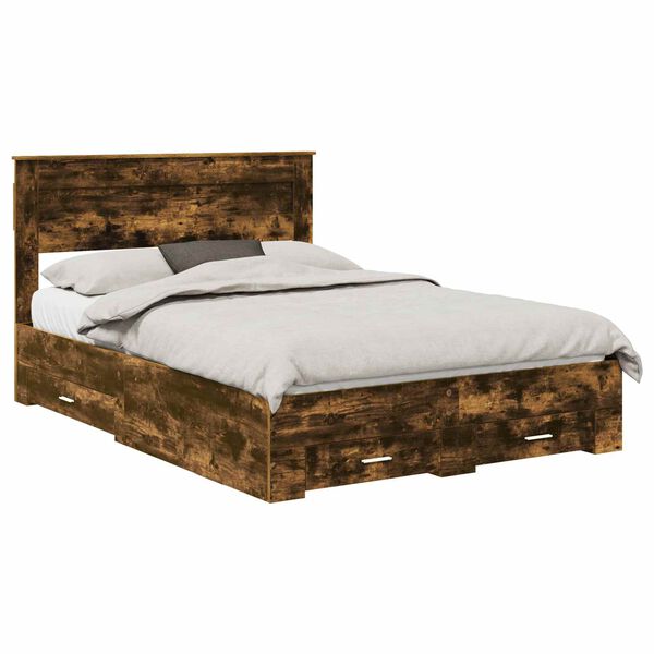 vidaXL Cadre de lit Ch&ecirc;ne fum&eacute; 150 x 200 cm Bois d'ing&eacute;nierie