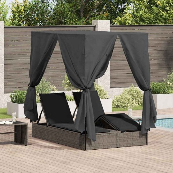 vidaXL Transat double avec toit Gris 205 x 129 x 200 cm Rattan PE