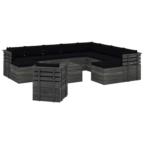 vidaXL Salon de jardin palette 12 pcs avec coussins Bois de pin massif