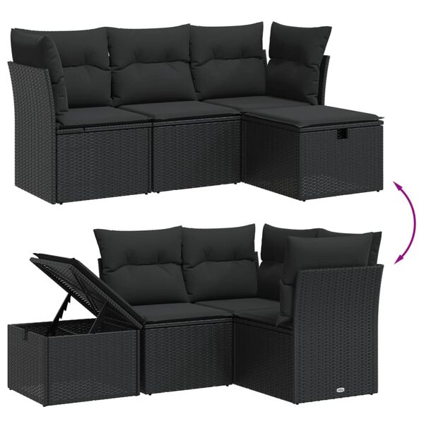 vidaXL Salon de jardin 4 pcs avec coussins noir r&eacute;sine tress&eacute;e