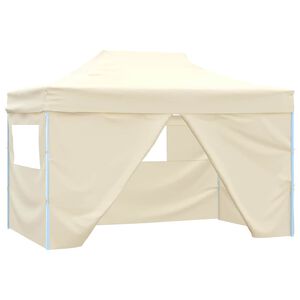 vidaXL Tente pliable avec 4 parois lat&eacute;raux 3 x 4,5 m Blanc cr&egrave;me