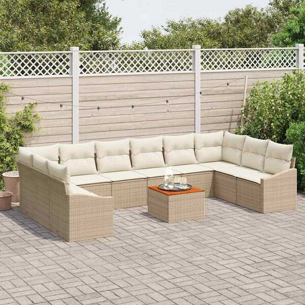 vidaXL Ensemble de canapé de jardin 11 pcs Beige et crème polyrotin