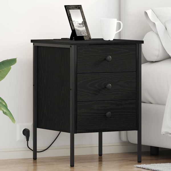 vidaXL Cabinet de chevet Ch&ecirc;ne noir 42 x 41 x 61 cm Bois d'ing&eacute;nierie