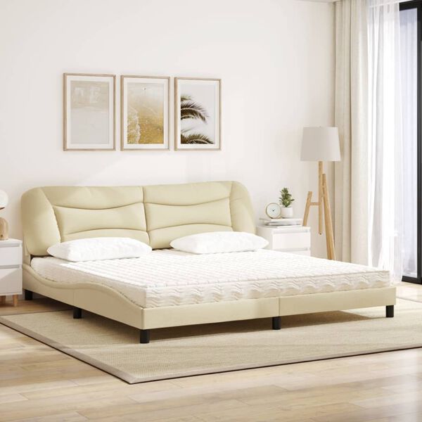 vidaXL Lit avec matelas Hvar cr&egrave;me 200x200 cm tissu