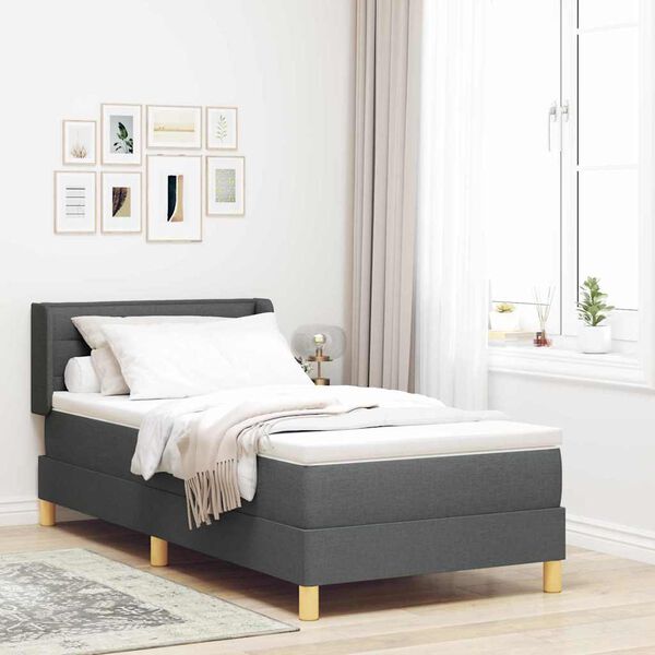 vidaXL Lit &agrave; ressorts avec matelas Gris fonc&eacute; 190 x 90 cm Polyester
