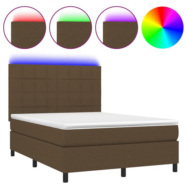 vidaXL Sommier &agrave; lattes de lit matelas et LED Marron fonc&eacute; 140x200 cm