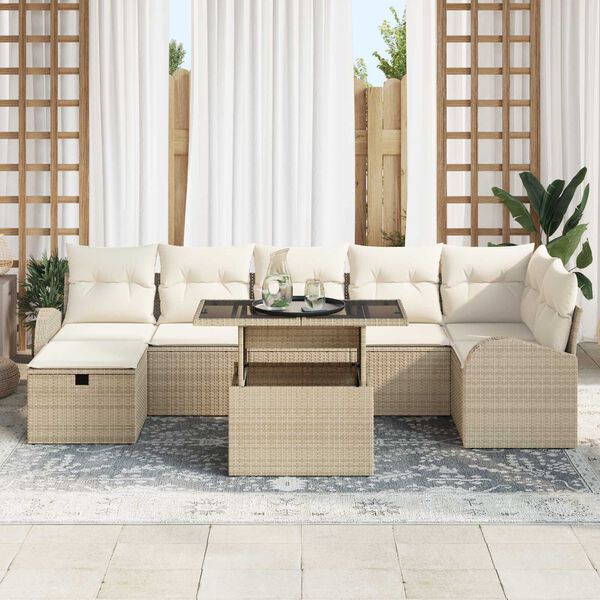 vidaXL Ensemble de canap&eacute; de jardin 8 pcs Beige Poly rotin