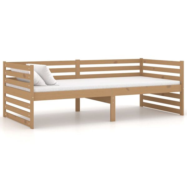 vidaXL Lit de repos et matelas 90x200cm Marron miel Bois de pin massif