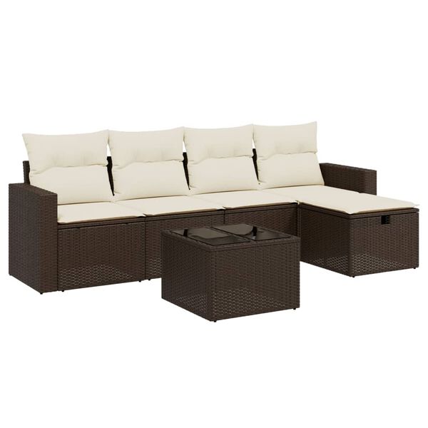 vidaXL Salon de jardin avec coussins 6 pcs marron r&eacute;sine tress&eacute;e