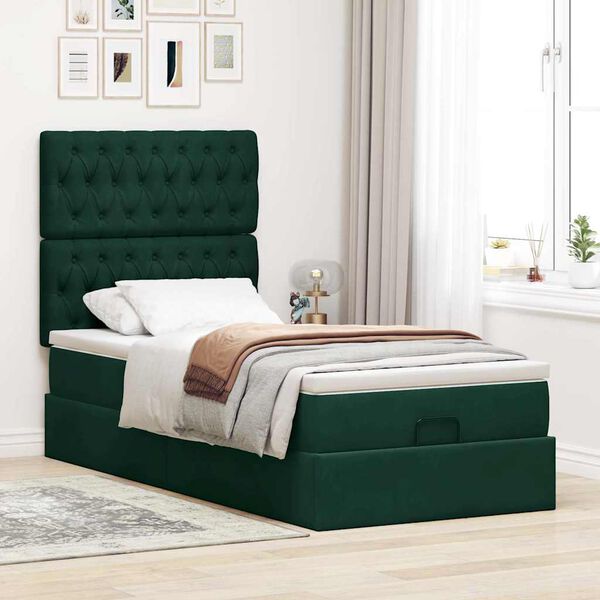 vidaXL Cadre de lit ottoman avec matelas vert fonc&eacute; 80x200 cm velours