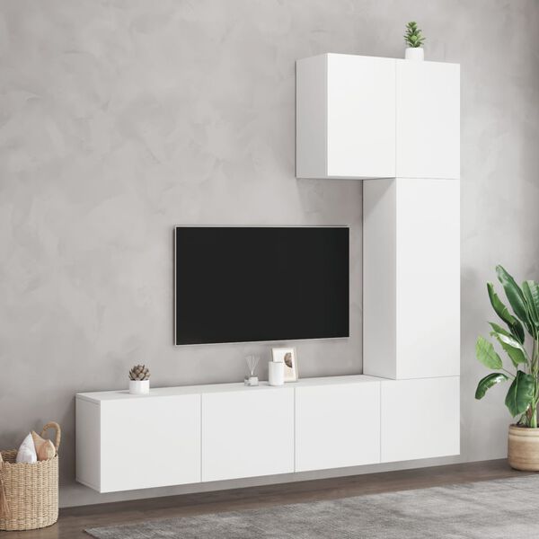 vidaXL Unit&eacute;s murales TV 5 pcs blanc bois d'ing&eacute;nierie