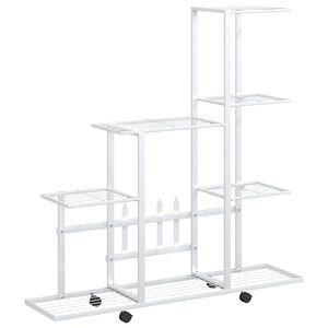 vidaXL Support pour plantes sur roues 94,5x25x92,5 cm Blanc M&eacute;tal