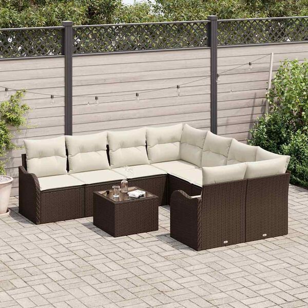 vidaXL Ensemble de canap&eacute; de jardin avec coussin 9 pcs Marron et Cr&egrave;me