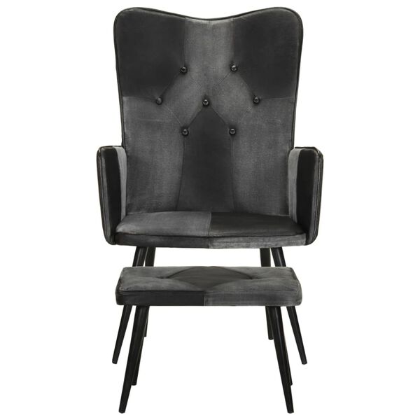 vidaXL Fauteuil avec repose-pieds Noir Cuir v&eacute;ritable et toile