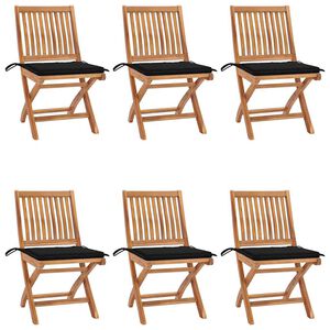 vidaXL Chaises pliantes avec coussins, 6 pi&egrave;ces, en teck massif