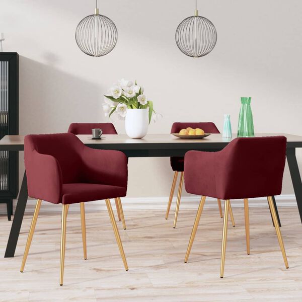 vidaXL Chaises &agrave; manger lot de 4 Rouge bordeaux Velours