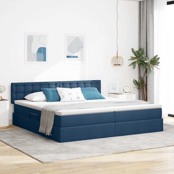 vidaXL Lit avec rangement et LED avec matelas Bleu 200 x 200 cm tissu