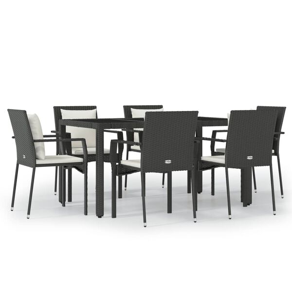 vidaXL Ensemble &agrave; manger de jardin coussins 7pcs Noir R&eacute;sine tress&eacute;e