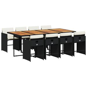 vidaXL Ensemble &agrave; manger de jardin 9pcs coussins noir r&eacute;sine tress&eacute;e