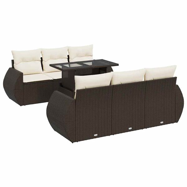 vidaXL Salon de jardin avec coussins 7 pcs marron r&eacute;sine tress&eacute;e