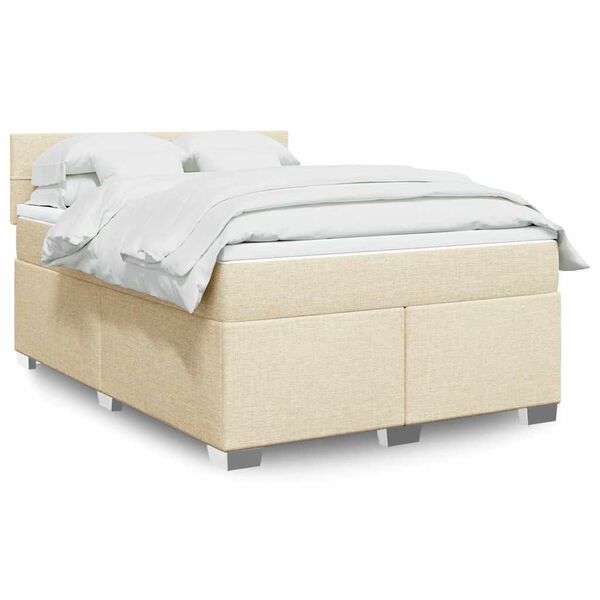 vidaXL Sommier &agrave; lattes de lit avec matelas Cr&egrave;me 140x190 cm Tissu