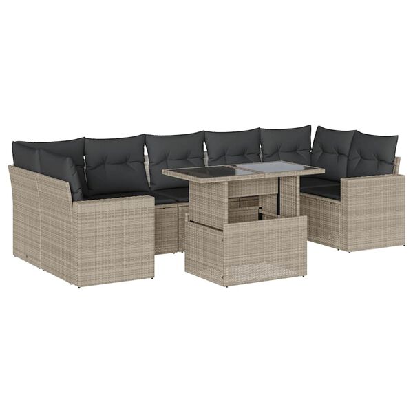 vidaXL Salon de jardin 8 pcs avec coussins gris clair r&eacute;sine tress&eacute;e