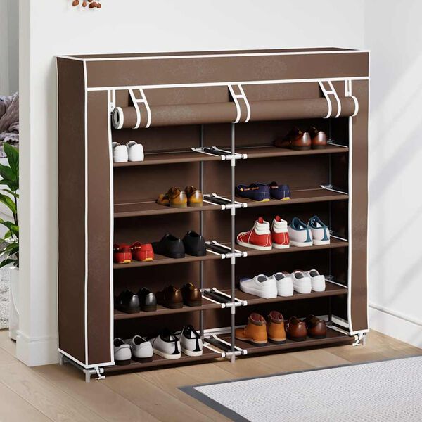 vidaXL Armoire &agrave; chaussures avec housse 115 x 28 x 110 cm Tissu Marron
