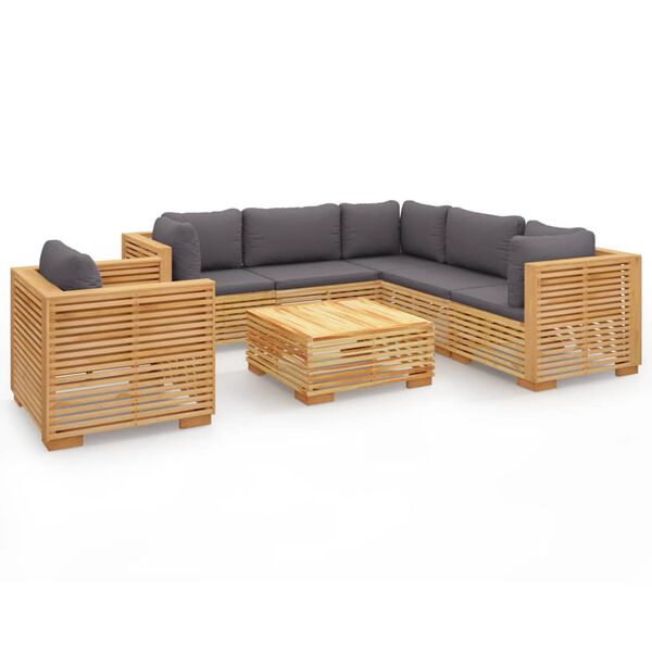 vidaXL Salon de jardin 7 pcs avec coussins Bois de teck solide