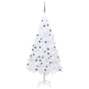 vidaXL Arbre de No&euml;l artificiel pr&eacute;-&eacute;clair&eacute; et boules blanc 120 cm PVC