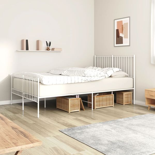 vidaXL Cadre de lit métal sans matelas et pied de lit blanc 140x190 cm