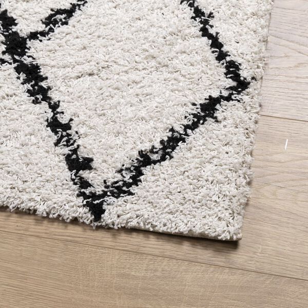 vidaXL Tapis shaggy &agrave; poils longs moderne cr&egrave;me et noir 120x120 cm