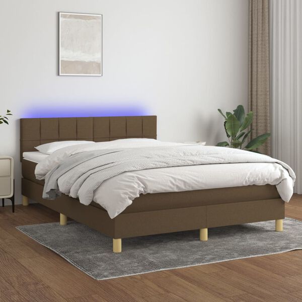 vidaXL Sommier &agrave; lattes de lit matelas et LED Marron fonc&eacute; 140x190 cm