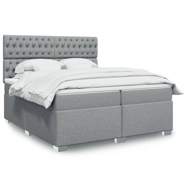 vidaXL Sommier &agrave; lattes de lit avec matelas Gris clair 200x200cm Tissu
