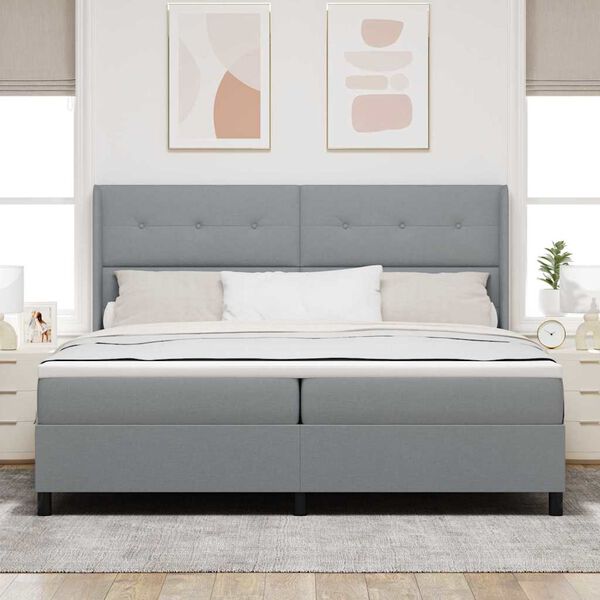 vidaXL Lit &agrave; ressorts avec matelas Gris clair 200 x 200 cm tissu