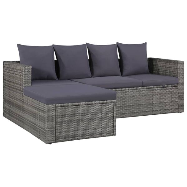 vidaXL Salon de jardin 4 pcs avec coussins Résine tressée Gris