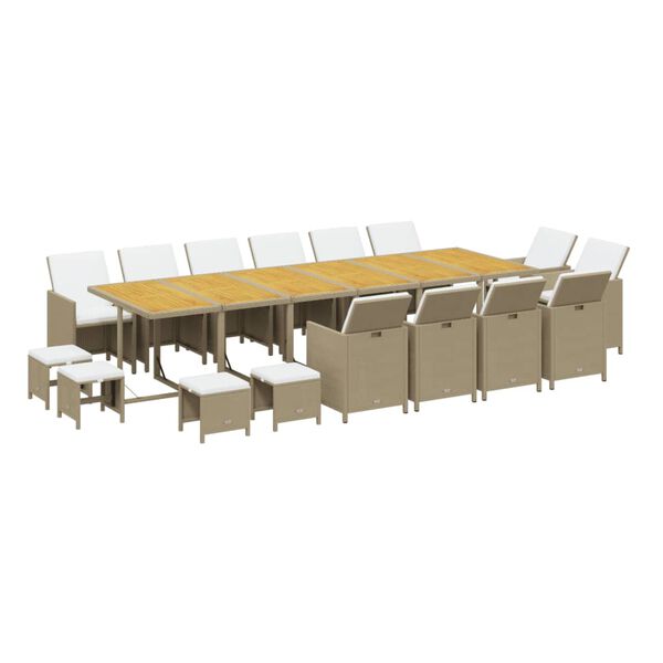 vidaXL Ensemble &agrave; manger de jardin coussins 17pcs R&eacute;sine tress&eacute;e Beige