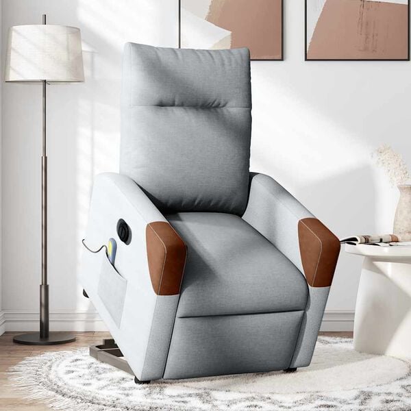 vidaXL Fauteuil inclinable de massage &eacute;lectrique Gris clair Tissu