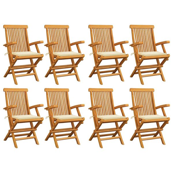 vidaXL Chaises de jardin avec coussins cr&egrave;me lot de 8 Bois teck massif