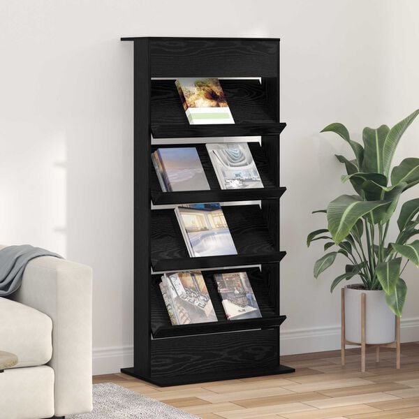 vidaXL &Eacute;tag&egrave;re &agrave; magazines avec &eacute;tag&egrave;re Ch&ecirc;ne noir 70 x 41 x 156 cm