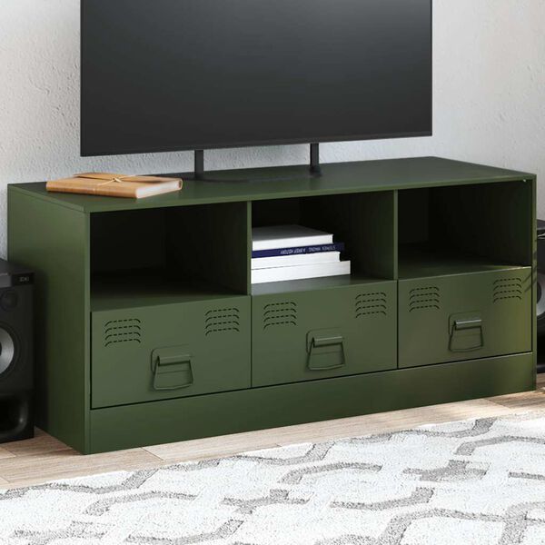 vidaXL Meuble TV vert olive 99x39x44 cm acier