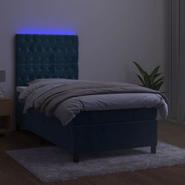 vidaXL Sommier &agrave; lattes de lit et matelas et LED Bleu fonc&eacute; 90x200 cm