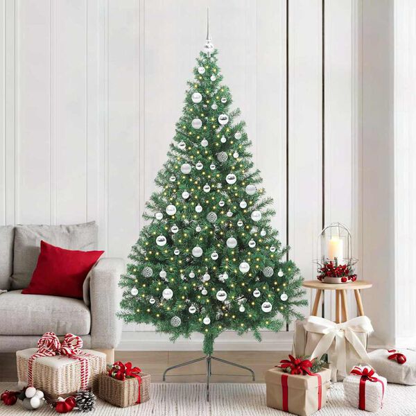 vidaXL Sapin de No&euml;l artificiel pr&eacute;-&eacute;clair&eacute; Vert 210 cm PVC