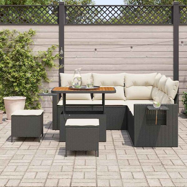 vidaXL Ensemble de canap&eacute; de jardin 9 pcs Noir et Cr&egrave;me polyrotin