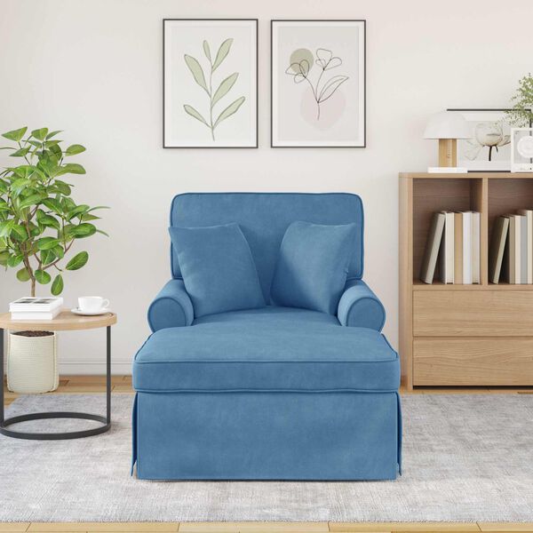 vidaXL Chaise lounge avec jupe avec coussin Bleu 91 x 157 x 91 cm