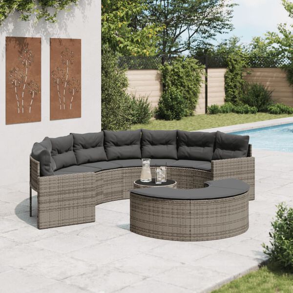 vidaXL Salon de jardin 3 pcs demi-rond gris résine tressée