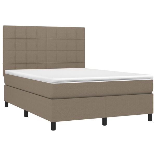 vidaXL Sommier &agrave; lattes de lit et matelas et LED Taupe 140x190cm Tissu