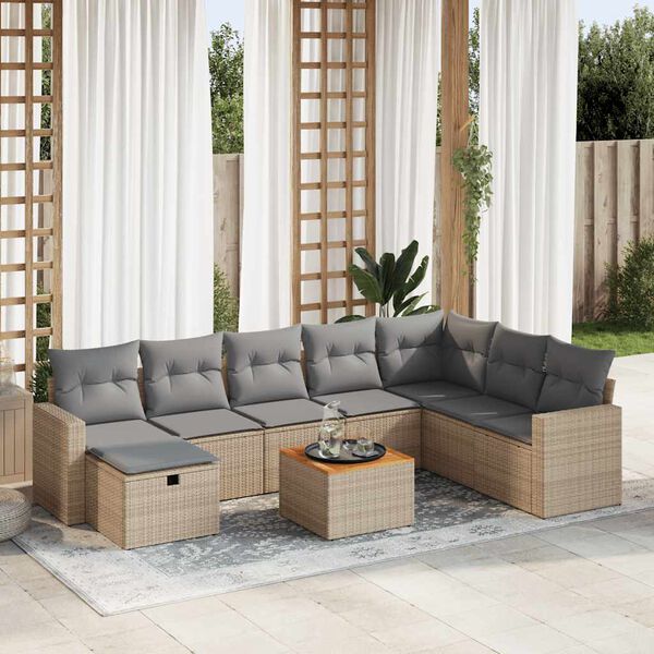 vidaXL Salon de jardin avec coussins 9 pcs beige résine tressée