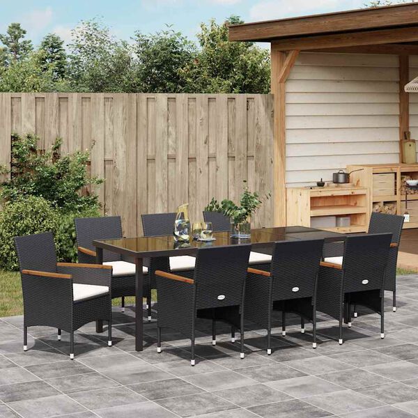 vidaXL Ensemble de salle &agrave; manger pour jardin 9 pcs Noir polyrotin